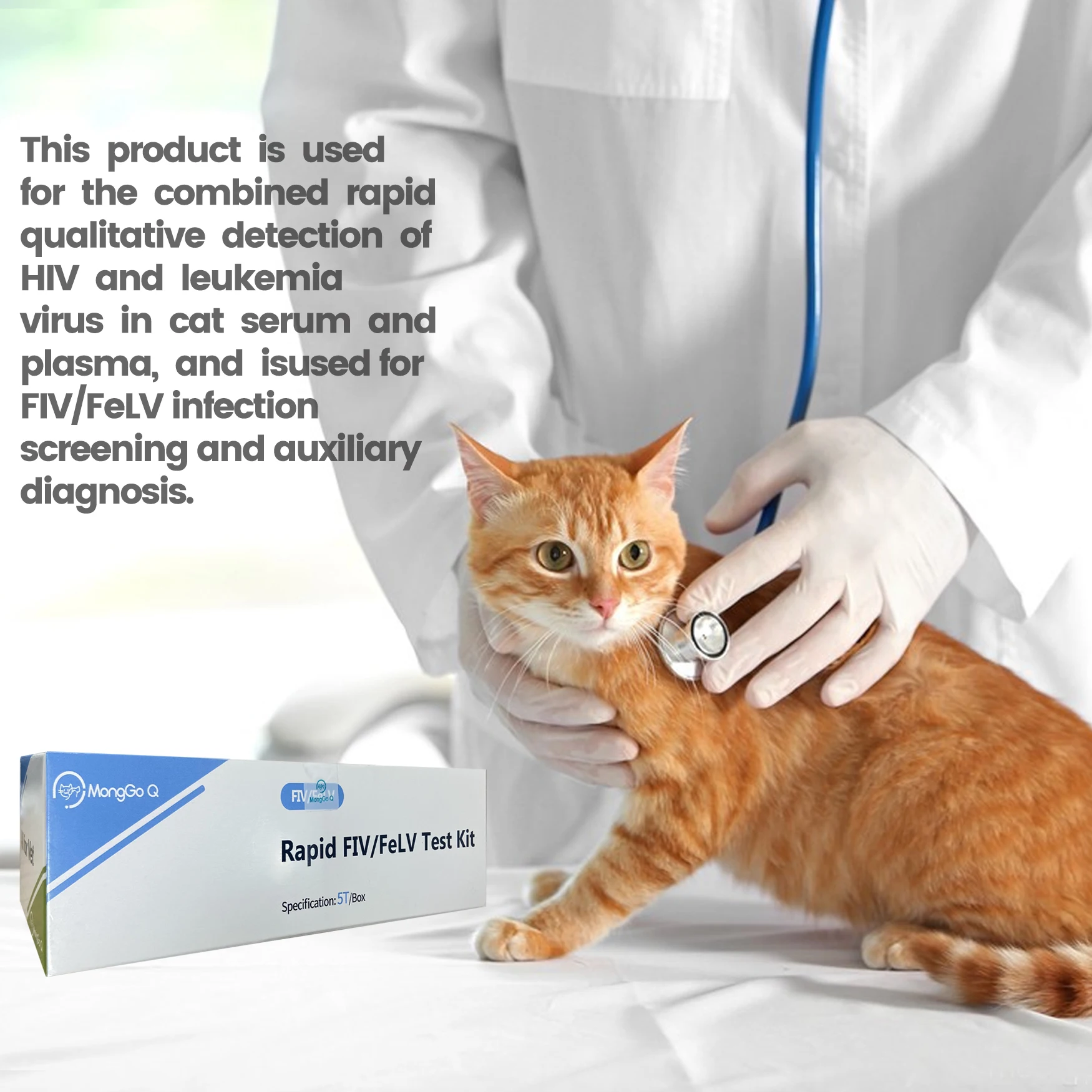 MongGoQ 5/10-Packed Feline Leukemia, Auxiliary Diagnostic, Healthy Rapid Testing Kit for Cats FIV/FeLV-5/10