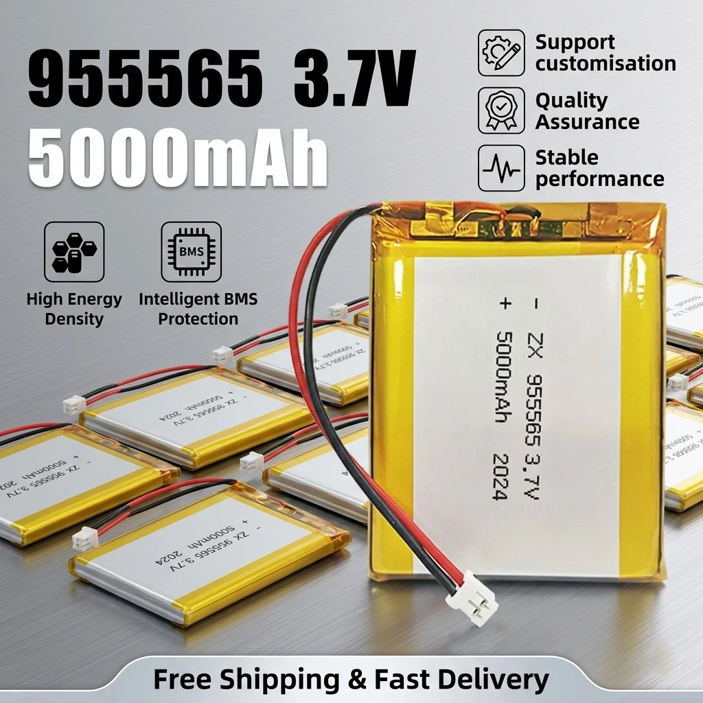 

5000mAh 3.7V Rechargeable Lithium Polymer Battery 955565 955465 Li-Po for DVD MP5 Smart Home Hand Warmer Solar Light
