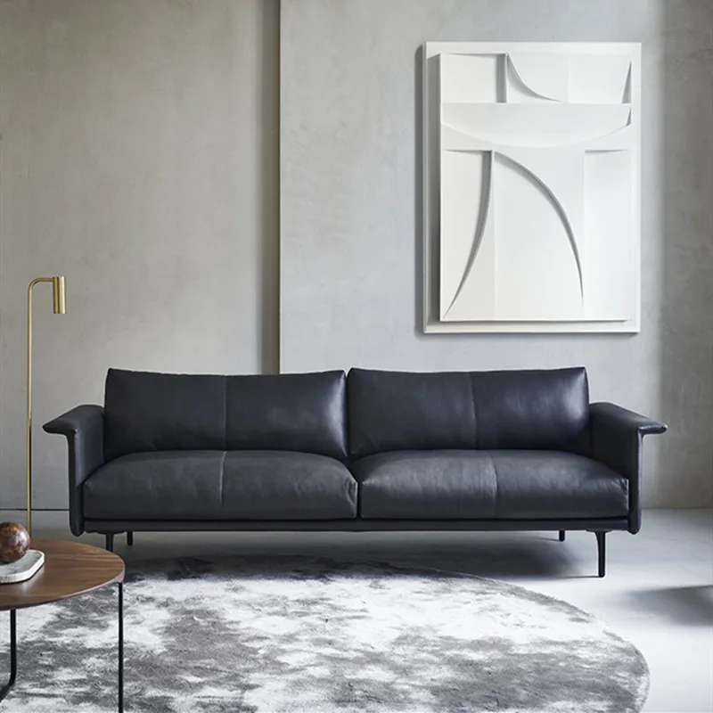 

The first layer of cowhide full leather sofa Italian light luxury post-modern expression simple small apartment three people