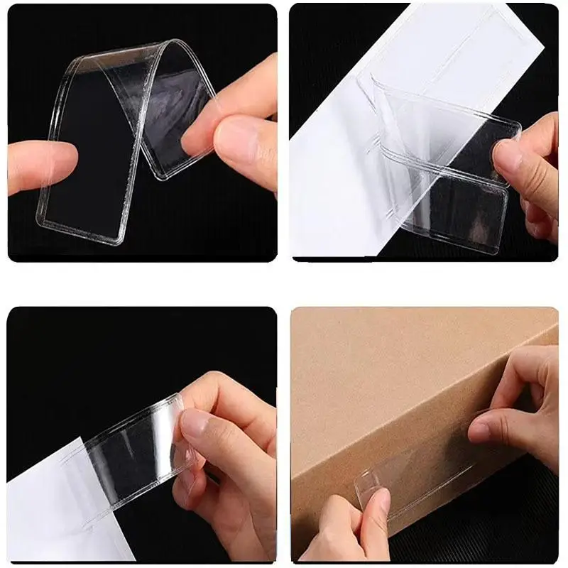10Pcs Clear Adhesive Shelf PVC Tag Pockets Label Holders For DIY Organizing Classify Items Stationery Office Home Storage