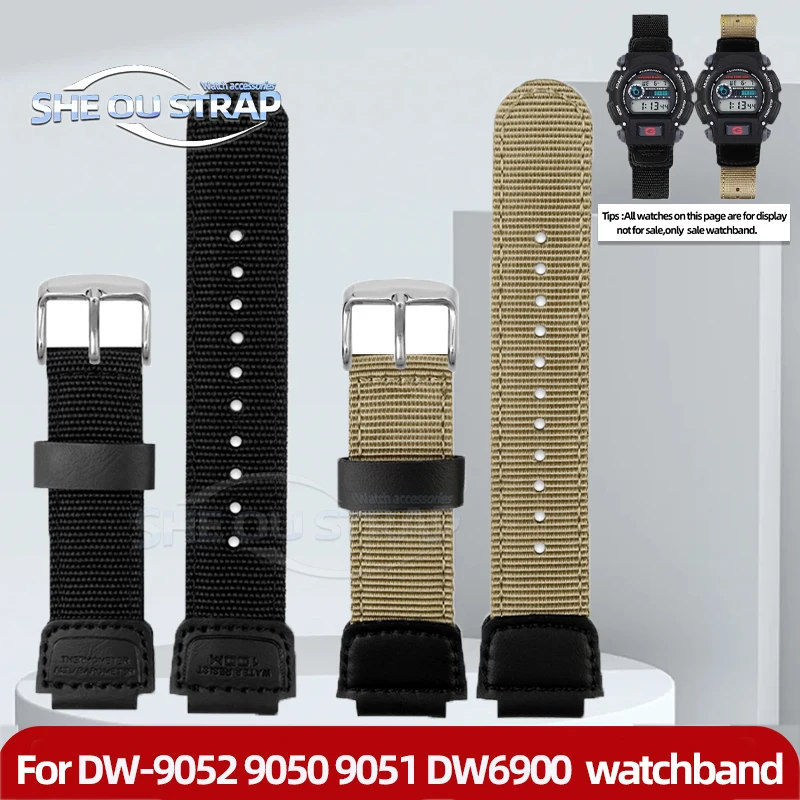 18mm Armygreen Nylon Watchstrap For Casio G-SHOCK DW-9052 9050 9051 DW6900 Canvas Watchband With Men's dw6900 Watch Accessory