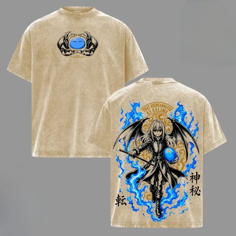 Vintage Washed That Time I Got Reincarnated As A Slime Rimuru Graphic Tshirt Unisex Short Sleeve Cotton T-shirts Tee T Shirt
