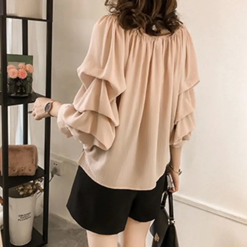 Blusa elegante para mulheres chique solta slash neck manga longa design sólido primavera outono all-match estilo coreano macio lazer feminino