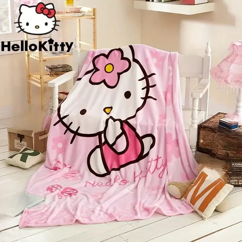 Hello Kitty Soft Fluffy Blanket Sanrio Cartoon Cute Plush Kawaii Blanket Perfect for Girls Multifunctional Blanket Birthday Gift