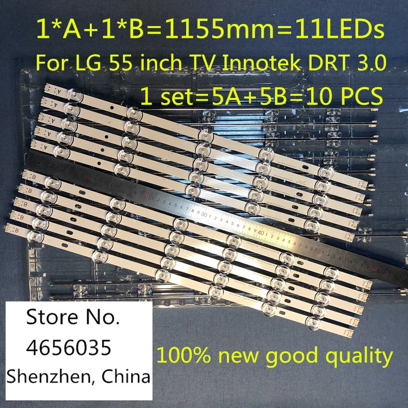 10PCS 1155mm LED Backlight Lamp strip 11leds For LG 55 inch TV Innotek DRT 3.0  55LB561V LG55LF5950 LC550DUE 6916L-1991A 1992A