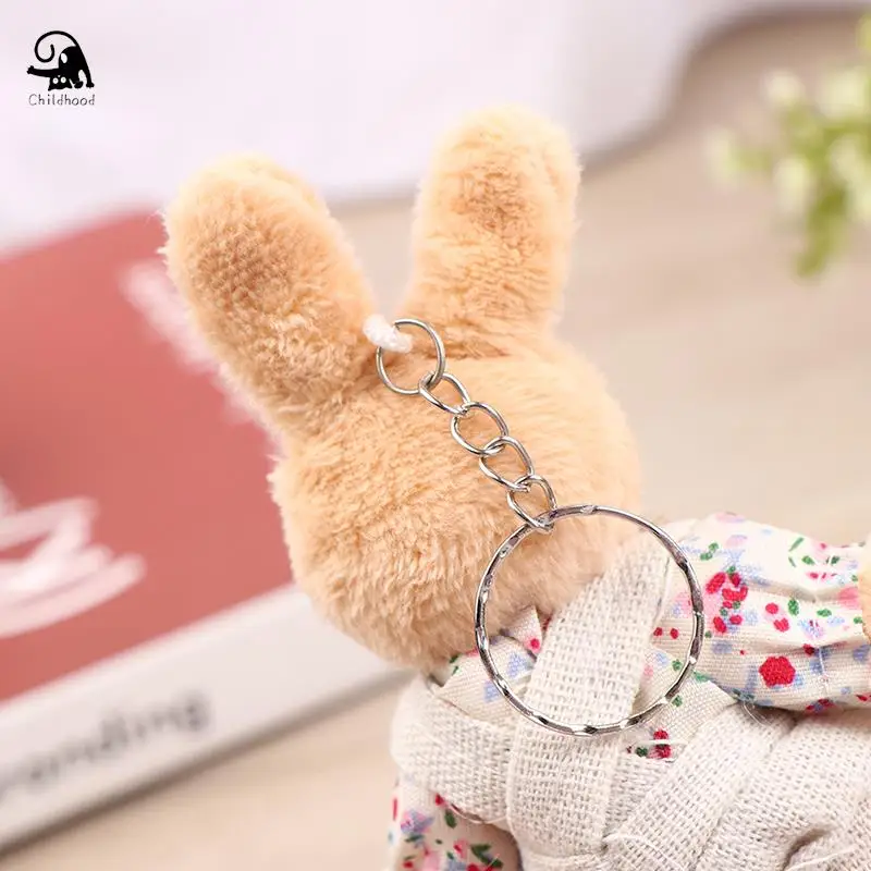 Cute Linen Teddy Bear Keychain Women Couple Country style Rabbit Keychain On Bag Car Trinket Female Wedding Party Toy Girls Gift