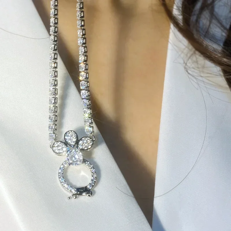 

MDLFES Moissan Diamond Style Sparkling versatile with with light luxury necklace female exquisite universal buckle