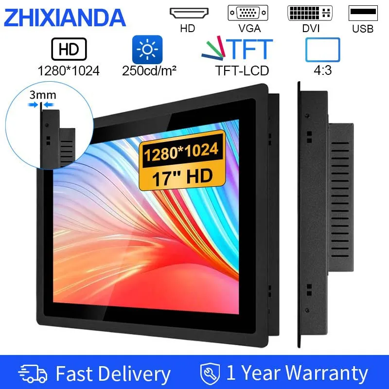 

17 Inch 1280*1024 HDMI VGA DVI USB Industrial LCD Monitor 4:3 Ratio Metal TFT Embedded Pure Flat Capacitive Touch Screen Monitor