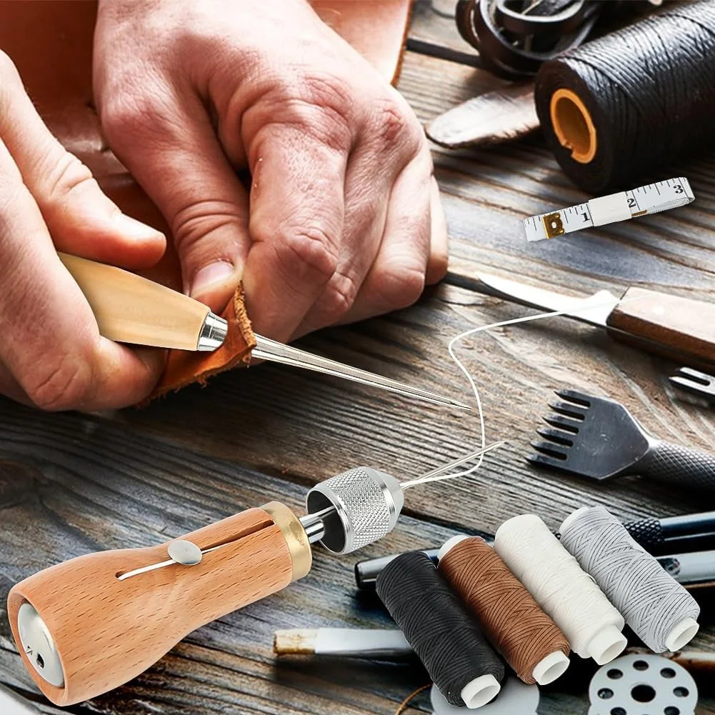 

P4-набор шила для шитья, прямые изогнутые иглы в рулонах, вощеная нить, отвертка, нитевдеватель для пряжи, рулетка, ножницы для рукоделия