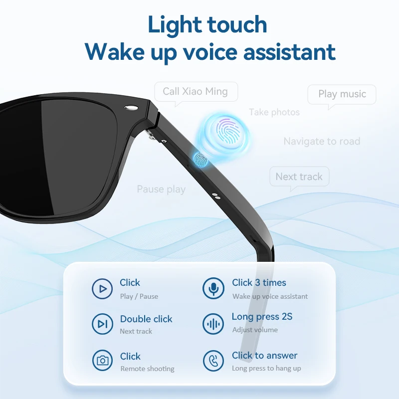 Smart Bluetooth V5.3 Sunglasses Glasses IP67 Call Outdoor Sports Earphones HIFI Black Technology Anti Touch UV Male Female