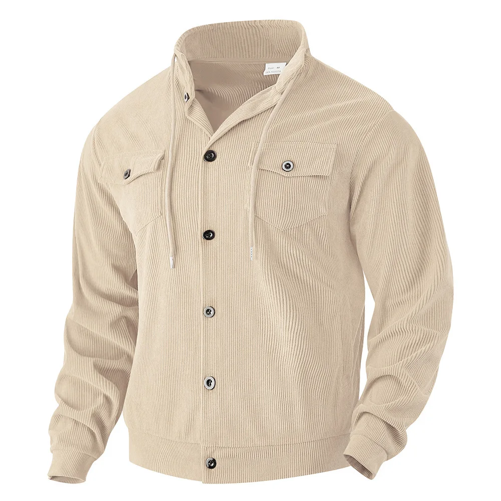 

Men's Autumn Winter Corduroy Jacket Stand Collar Multi-Pocket Workwear Casual Loose Fit Long Sleeve Color Non-Iron Trea...