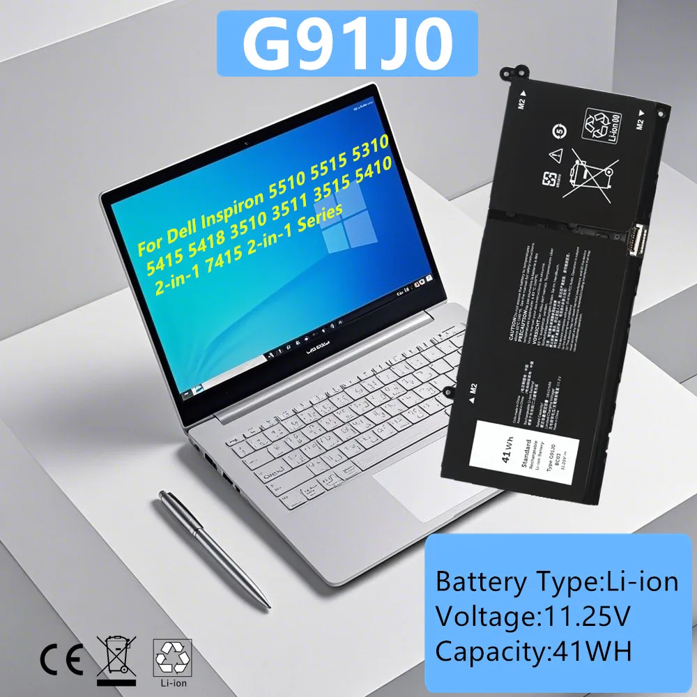 Batería para portátil G91J0 V6W33 para Dell Inspiron 15 5310 3511 5510 5410 5415 5518 3510 Latitude 3320 3520 3420 Vostro 5510 5410 3510