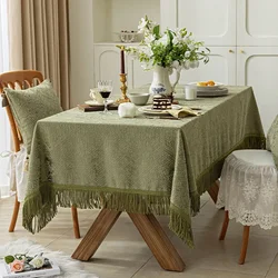 EIFLOY Luxury Green Textured Table Cloth Rectangular Square for Party with Tassels Dining Coffee Table Cover Drop Shipping