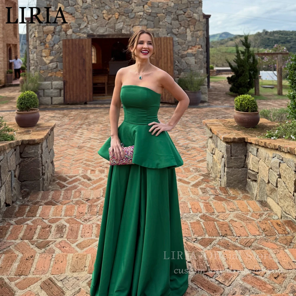 LIRIA Vestido de noche verde sin tirantes, línea A, plisado, vestidos para ocasiones formales, elegantes vestidos de fiesta con espalda abierta para invitados de boda, personalizados