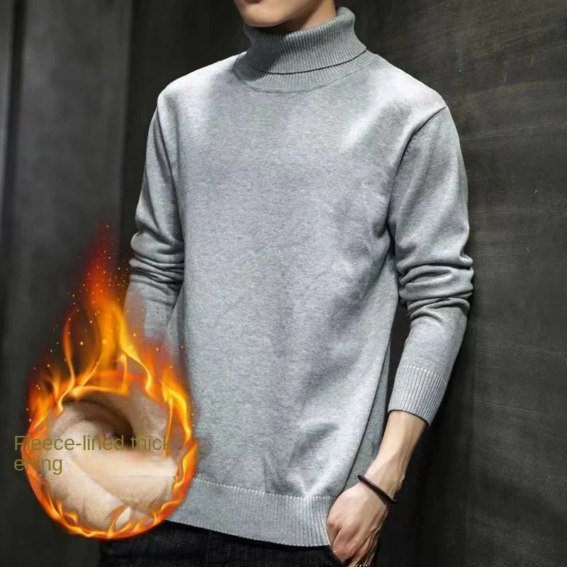 Men's Velvet Thickened Sweater Men's Winter Turtleneck Base Shirt Thick Knitted Shirt Warm Men's Inner Clothes