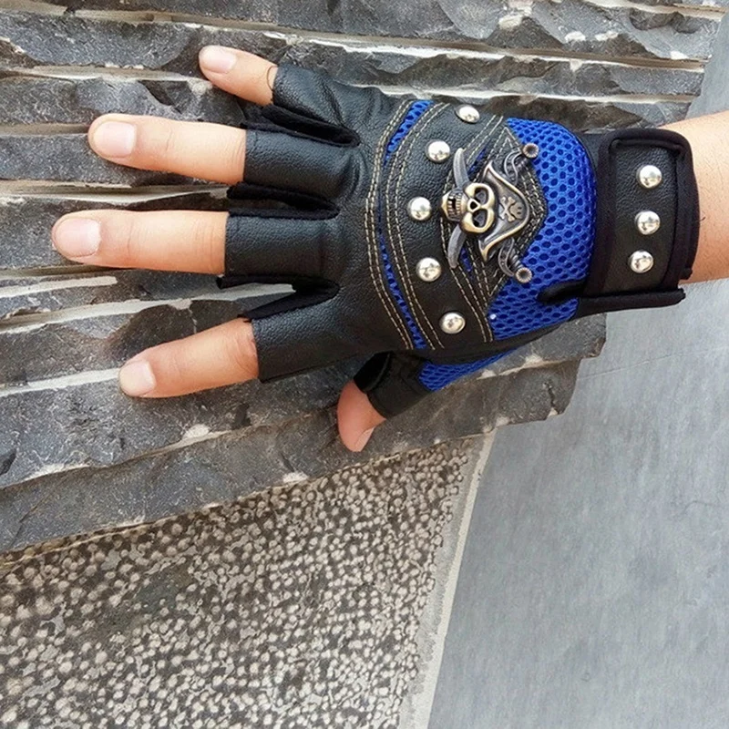 Skóra PU czaszka Punk czarna jazda motocyklista rękawice bez palców męskie damskie rękawiczki na prezent
