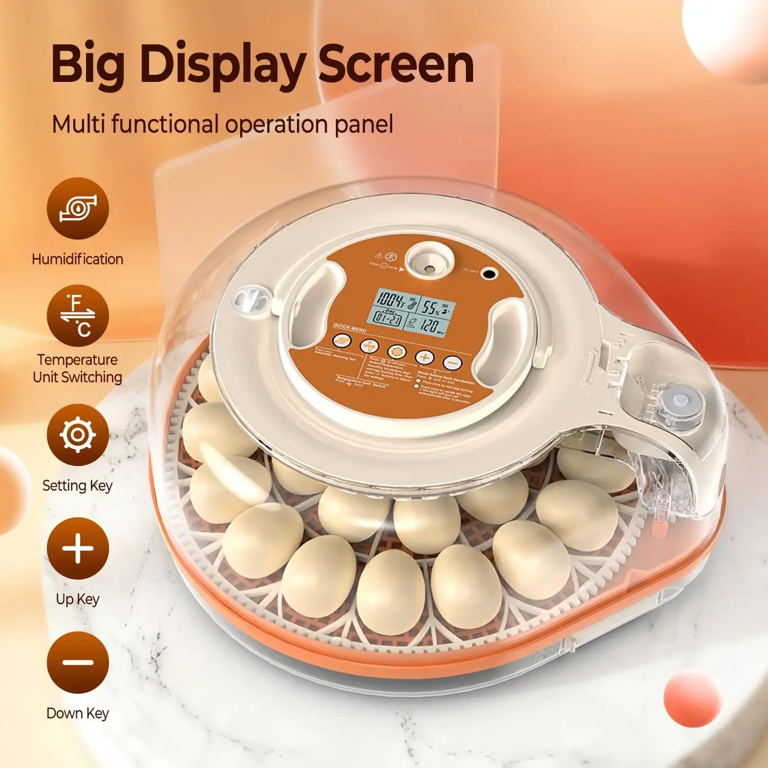 HOWOOlUA 26 Egg Incubator for Hatching Eggs withAuto Turn, Temp & Humidity Control, Built-in CandleLarge Capacity Egg Incubator