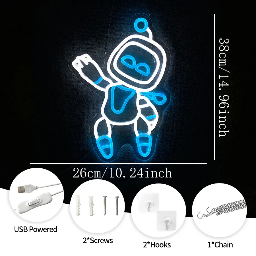 Astro Robot Neon Sign, Wall Lamp In Gamer Area, Usb Powered, Led Lights Decor In Man Caves, Bars And Bedrooms, Easy To Hang.