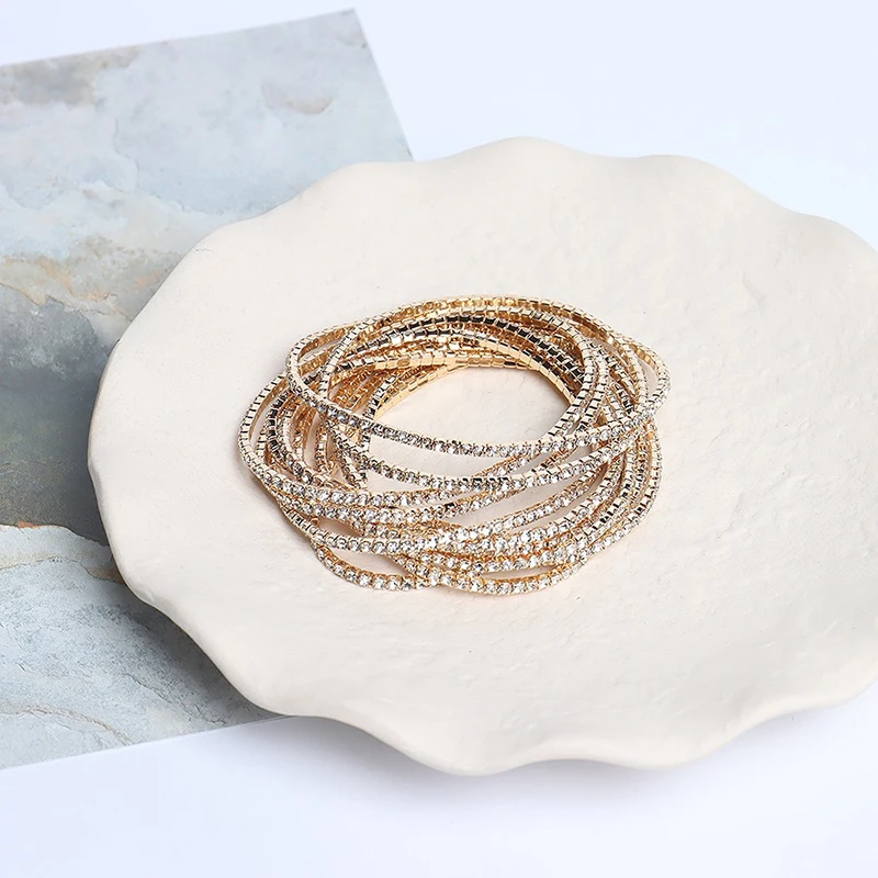 5 stücke Mode Kristall Strass Stretch-Armband Für Frauen Elastische Armband Hochzeit Armbänder Täglichen Weiblichen Schmuck Zubehör – Detail 9