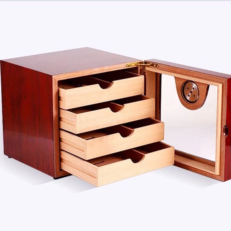 Cigar Storage Box Red Cedar Wood Display Standing Cigar Refrigerator Humidor Cabinet with 4 Trays Drawers and Dividers