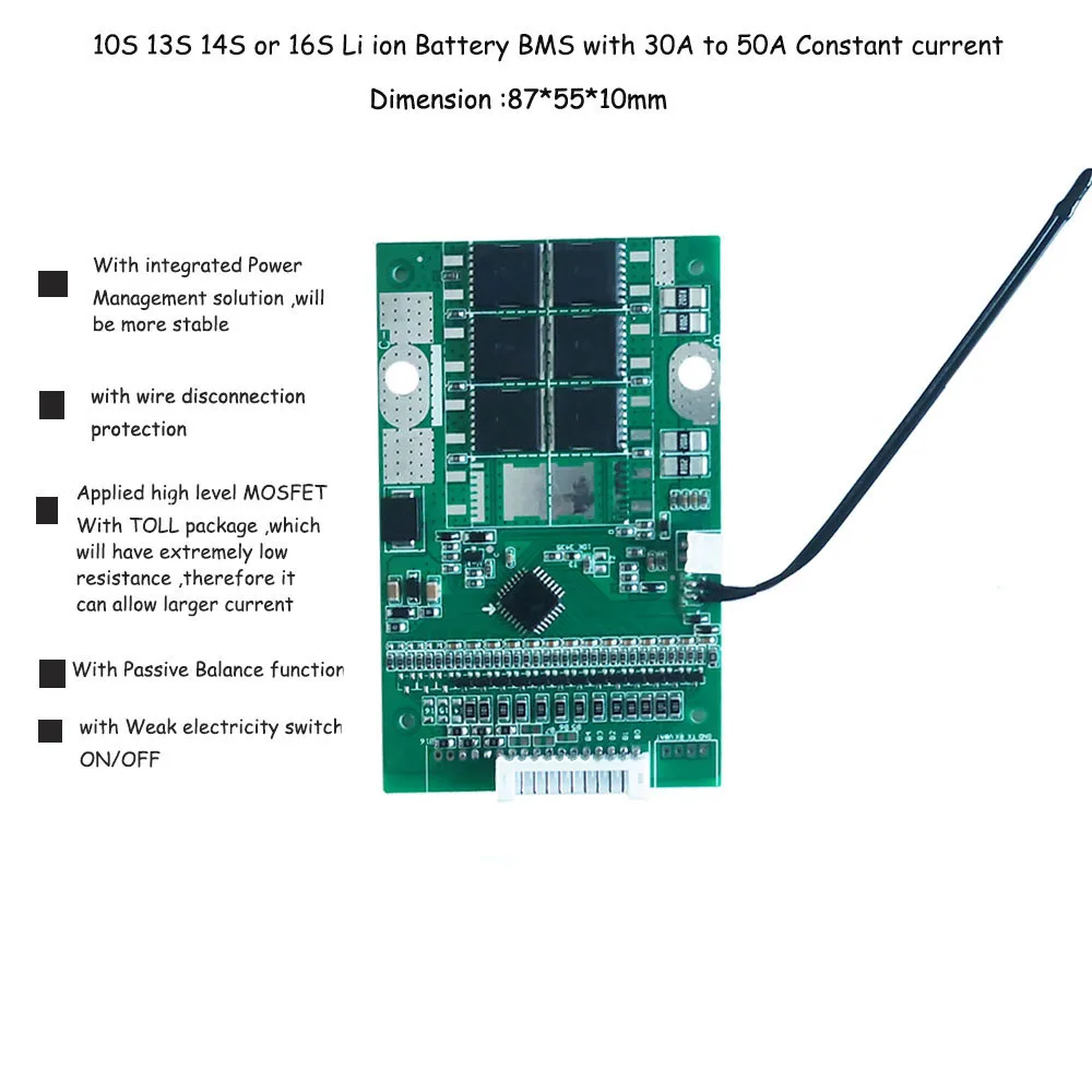 10S 13S 14S 16S Li ion or Lifepo4 BMS with 30A 50A constant current electric bike Lithium  36V 48V 60V Protection circuit Board