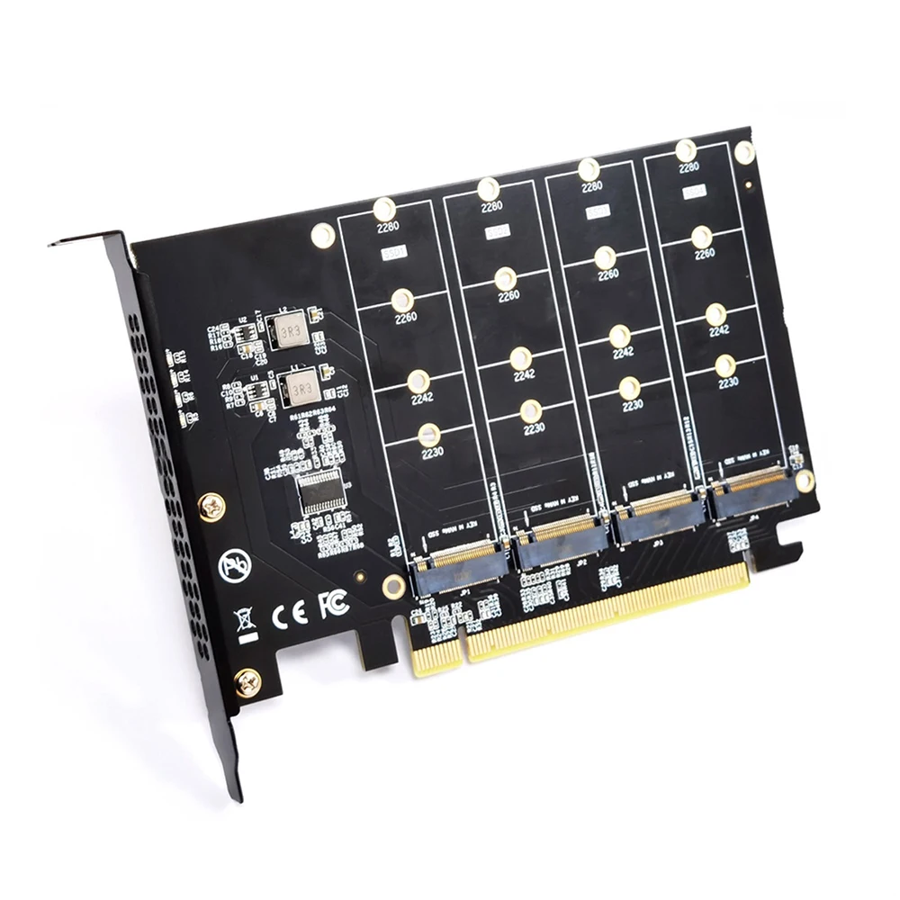 

Карта-адаптер PCIE-NVME: PCI-Express 4.0 X16 на 4 слота NVME M.2 M-Key для материнских плат, расширяющая возможности до 4 SSD M.2 NVME