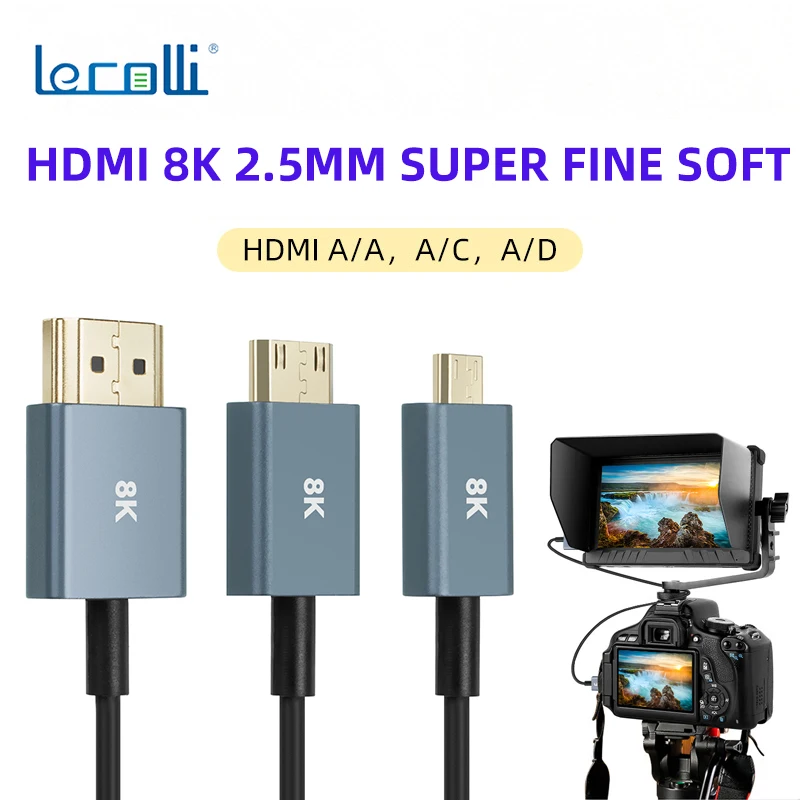 Ultra Thin And Soft Hdmi Adapter Line Micro Minihdmi Ultra Clear Camera Monitor Transmits Hdmi Coaxial Line 8k