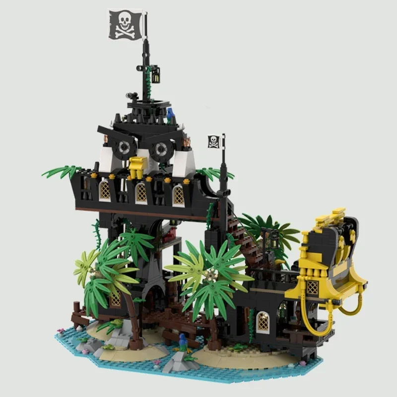 Moc Building Blocks Island Model Barracuda Bay, Pirates Technical Bricks Montagem DIY Brinquedos de construção para crianças Presentes de férias