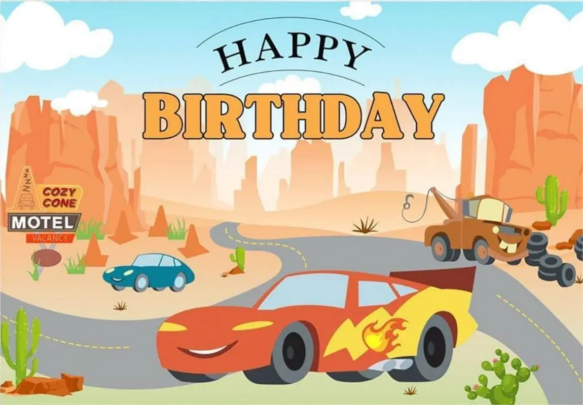 Cars Backdrop for Birthday Party Cartoon Desert Cactus Car Race Decoration Background Boys Kids Photo Props Banner Photography