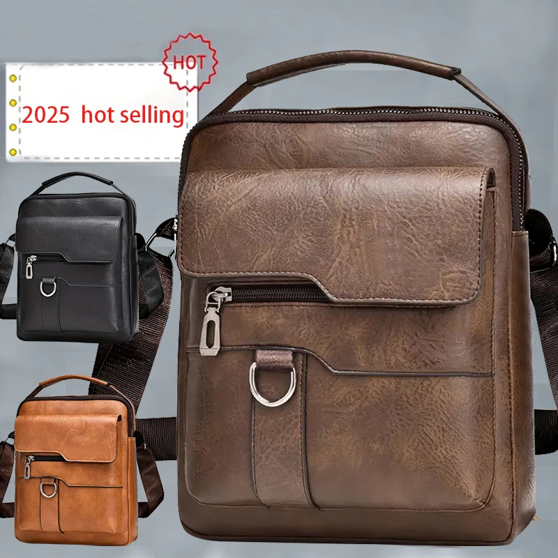 Men's Shoulder Bag, Square Bag, Men's Handbag, Unisex Shoulder Bag, Men's Vintage Vertical Style Handbag for Business and Casual Use [Random Slider Direction]