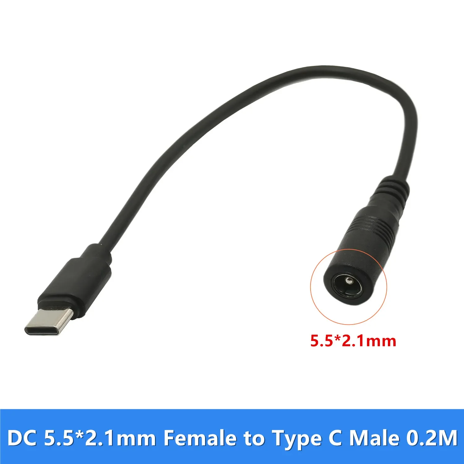 22AWG DC 5.5x2.1mm Female to USB Type C Male Connector Jack Power Adapter Type C USB 5V Connector for Type C USB Charging Device