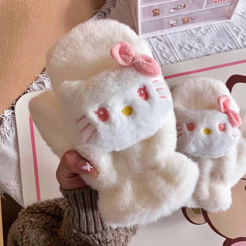 Cute Kitty Pochacco Winter Warming Mittens Cartoon Plush Thickened Gloves Cycling Travel Cold-Proof Mittens Girl Birthday Gift