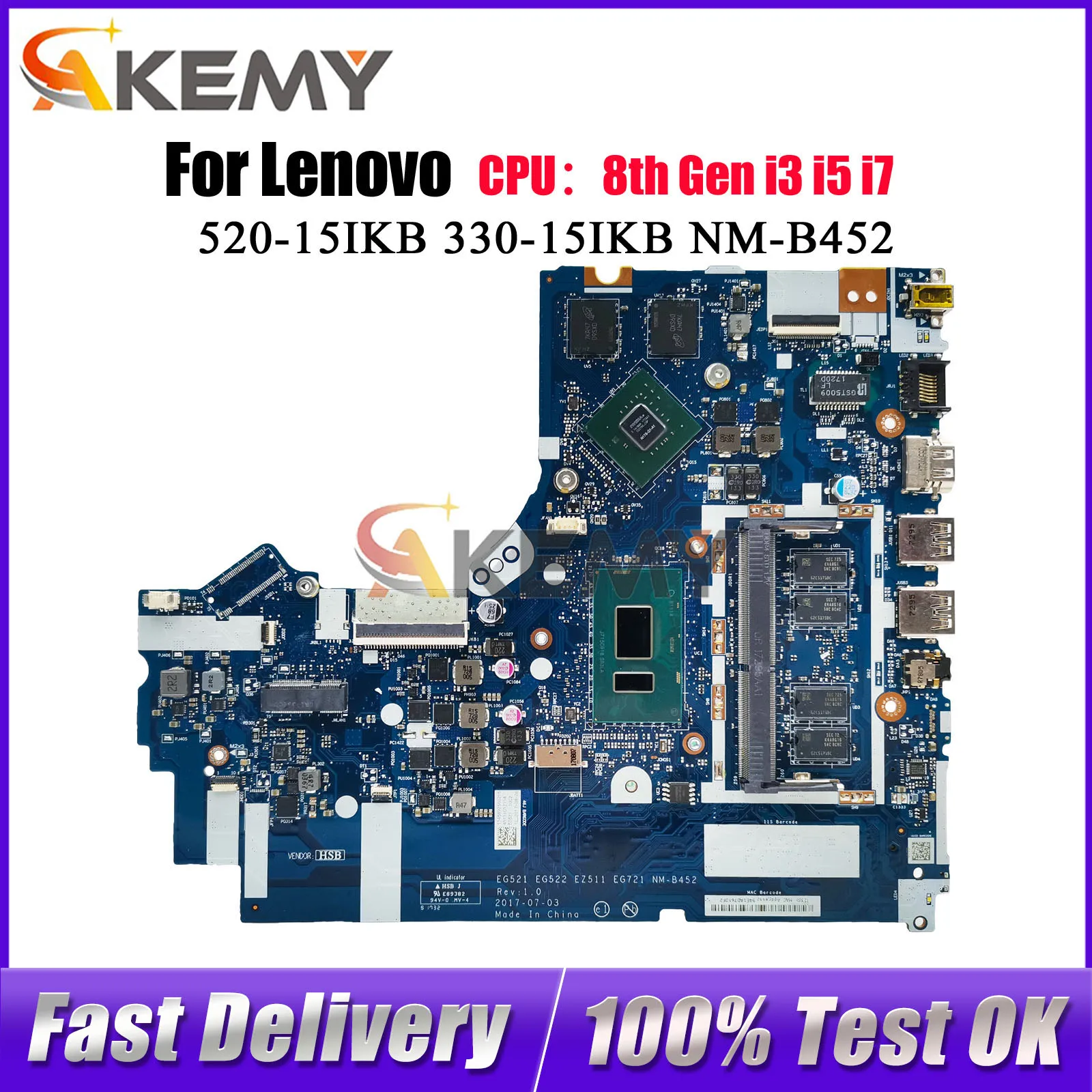 

Материнская плата для ноутбука Lenovo Ideapad 330-15IKB 320-15IKB NM-B452 с процессором i3 i5 i7 MX150 2 ГБ 4 ГБ ОЗУ 100% протестировано, ОК