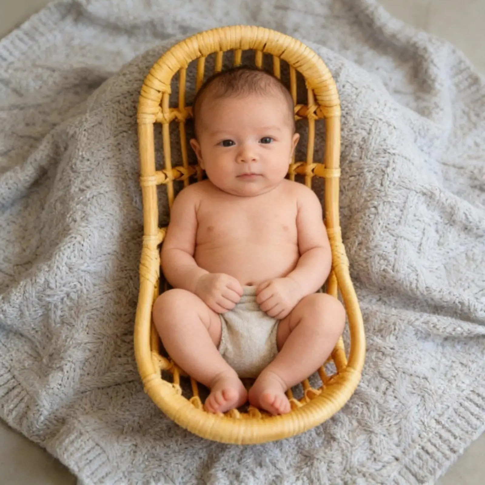 Rattan Wicker Newborn Photography Basket for Baby Posing Props Rustic Infant Photo Prop for Studio Shoots