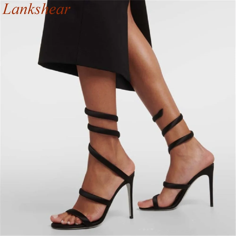 

Round Toe Winding Women Sandals Solid Slingback Slip On Stiletto Heels Fashion Sexy Party Summer Women Shoes 2024 New Arrivals