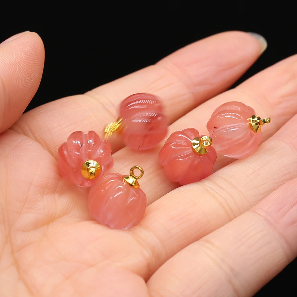 3pcs/lot Natural Rose Quartz Green Aventurine Pendant Charms Mini Pumpkin Pendant for Making DIY Jewerly Necklace 13x13mm