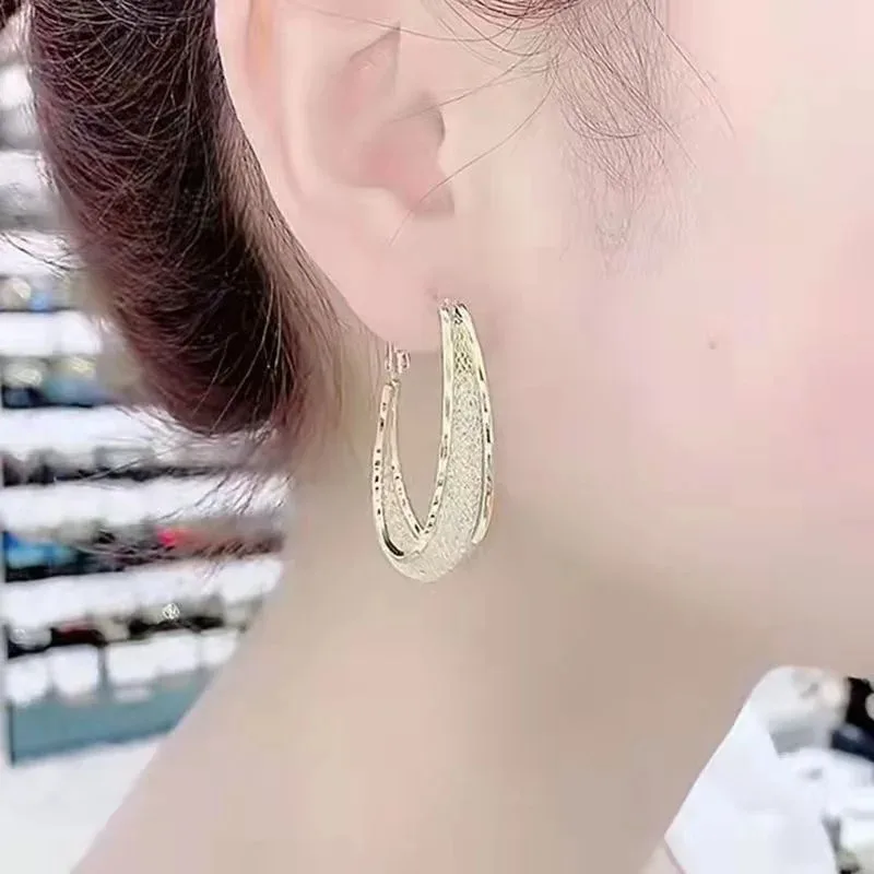 Mode Korea 925 jarum perak jaring tenun Oval anting Hoop untuk wanita pesta pernikahan hadiah ulang tahun perhiasan Pendientes Mujer