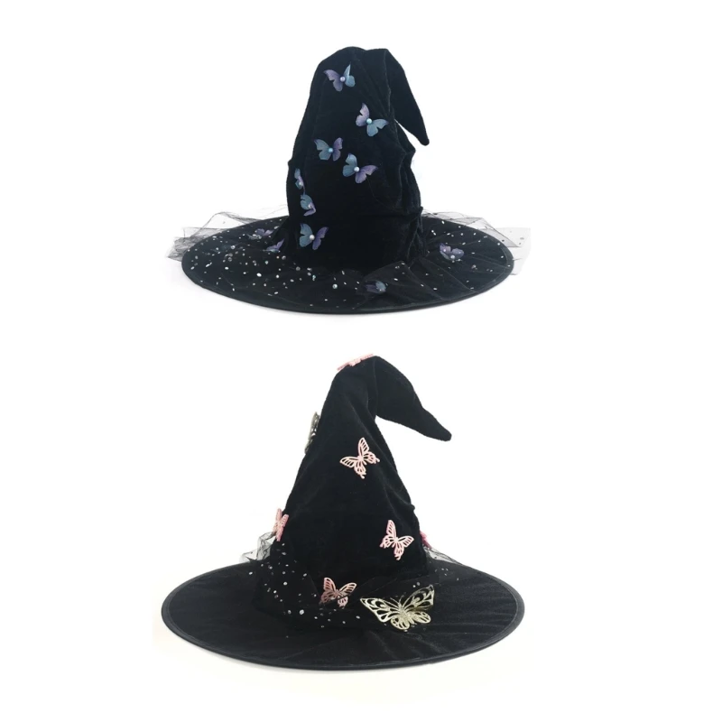 Butterfly Halloween Hat Soft Laces Witch Hat Black Women Hat Costume Accessory for Halloween And Masquerade Event