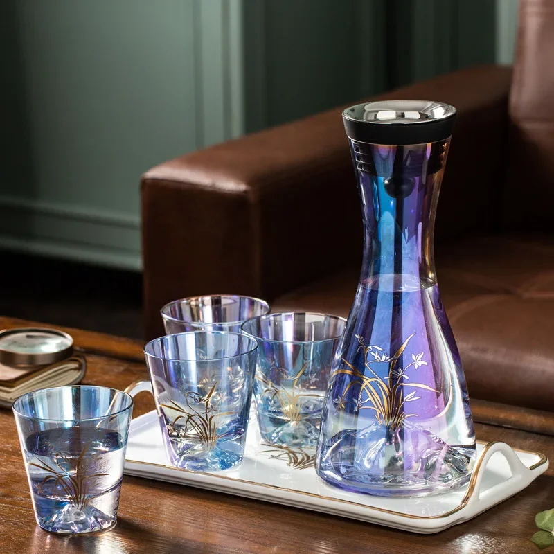 LingAo-Creative Fuji Mountain Bottom Glass Cold Kettle, Colorful Fruit Teapot, Cool White Water Cup Set