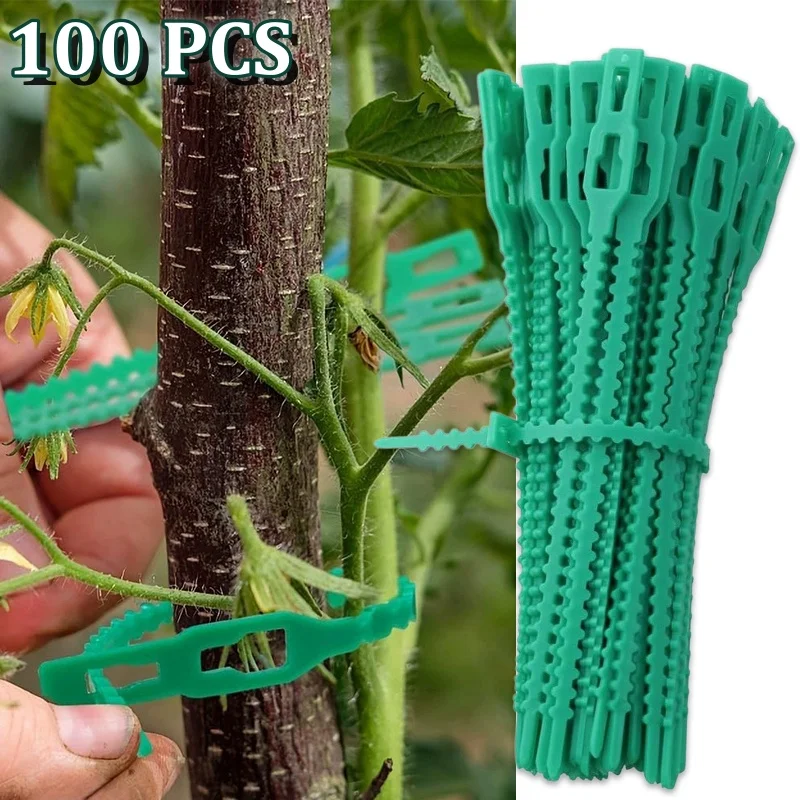 100Pcs Adjustable Zipper Cables Plant Ties - Flexible Green Multi-Function Sturdy Garden Twist Tie for Plant Support, Tree