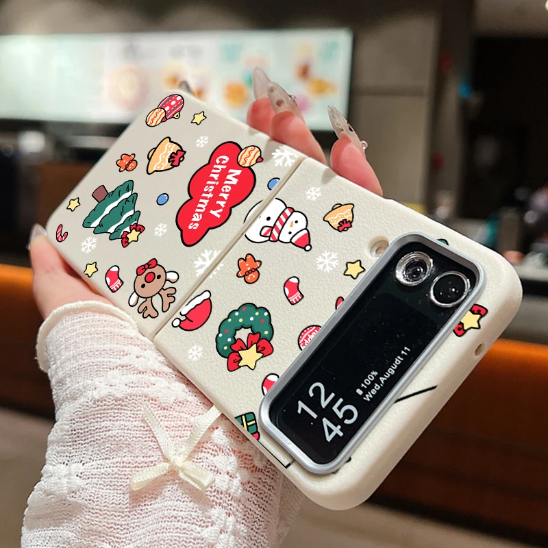 For Samsung Galaxy Z Flip6 Flip5 Flip4 Case Leather Texture Silicone Folding Cartoon Christmas Cover For Samsung Z Flip 6 5 4 3