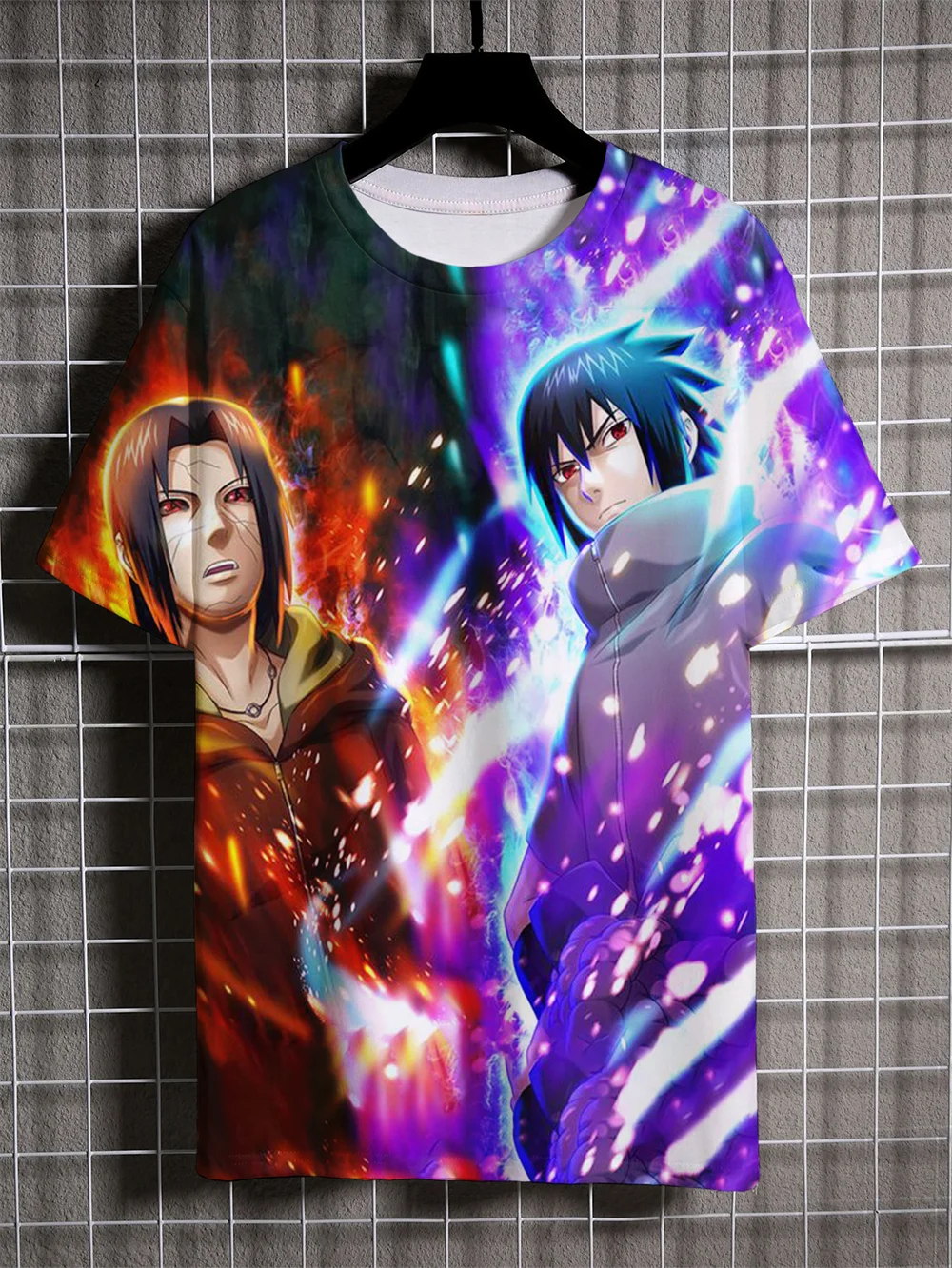 2024 New Anime Naruto Men's T-shirt 3D Printed Uchiha Sasuke Pattern Short Sleeve Daily Leisure Sports Street Style Clothing