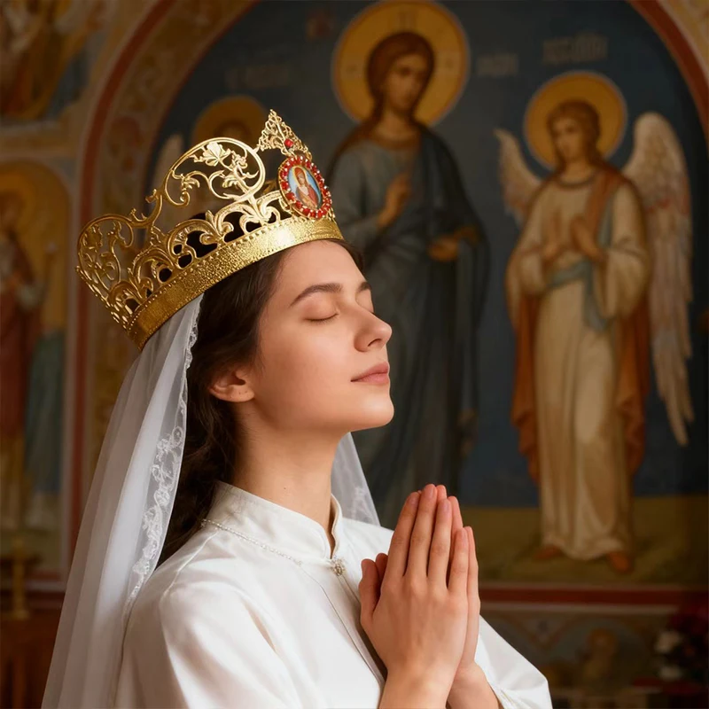 Neue orthodoxe Kirchenkrone, Jesus- und Maria-Ikone, Heilige Familie Krone, religiöses Ritual, orthodoxe Kirche, heilige Hochzeit, Ehepaar-Kronen-Set – Detail 5