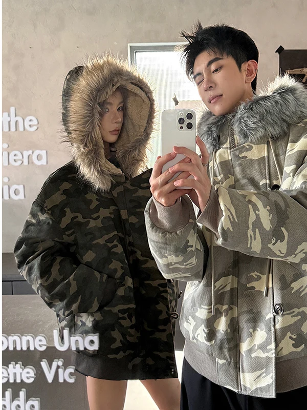 

Cleanfit Camouflage Parka Thiened Winter Workwear Jaet ort Sle Cotton Coat for Men And Women Mountain Eagle Pattern