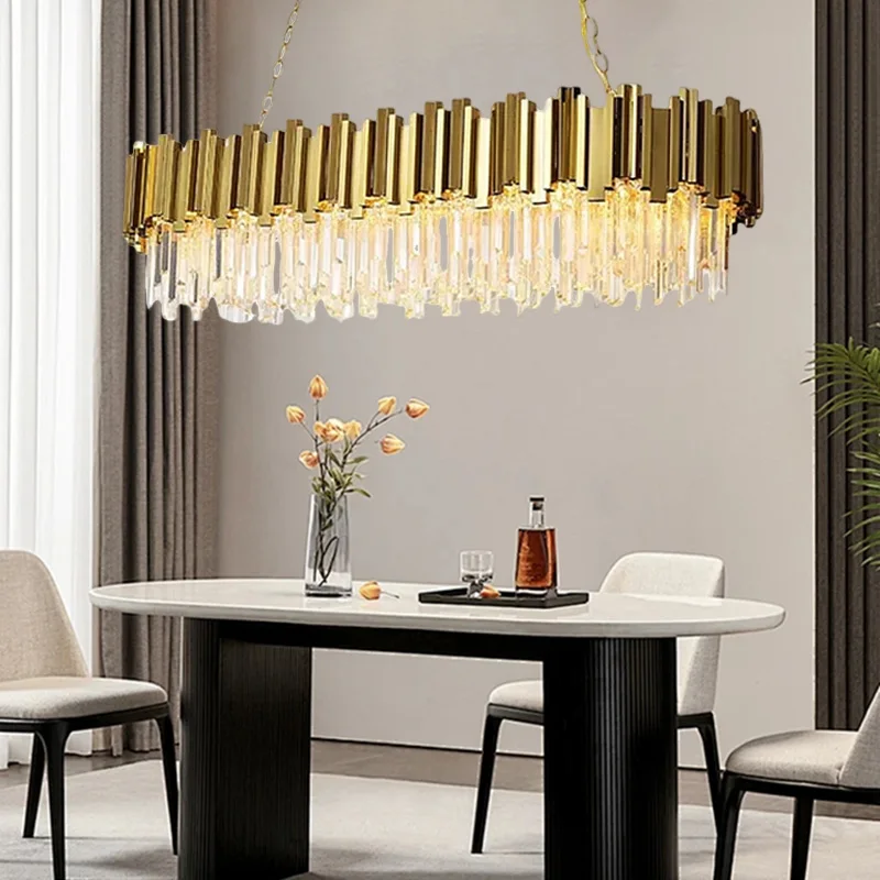 Imagem -02 - Modern Brilhante Ouro Cristal Lustre Luzes Led Pingente Luminárias Interiores Decoração da Sala Sala de Jantar Luxo