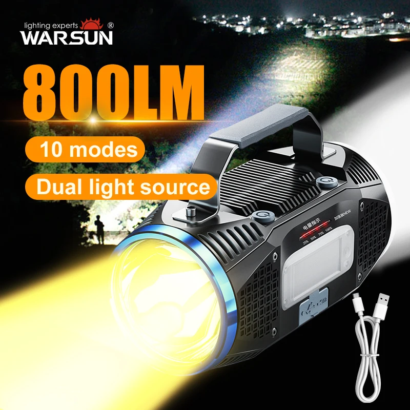 WARSUN 8009S High Mode Long Shot Solar Impulse Searchlight - Rechargeable Multi-function LED Flashlight