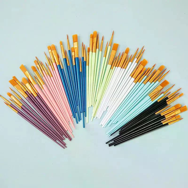 10Pcs Set Multi-functional Watercolor Brush Plastic Rod Art Painting Watercolor Gouache Oil Brush Nylon Hair Hook Line Oil Brush
