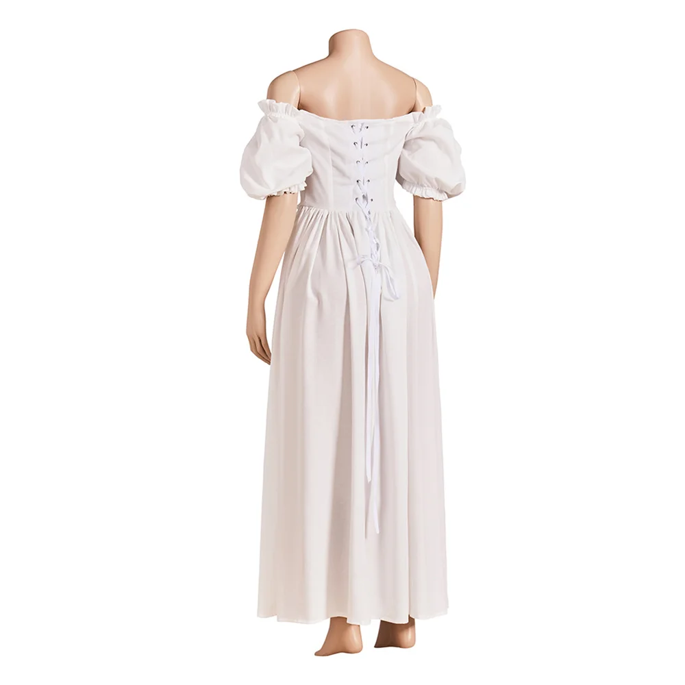 Historische Victoriaanse Regency Vintage hoge taille witte off-shoulder jurk Jane Austen Tea Party baljurk