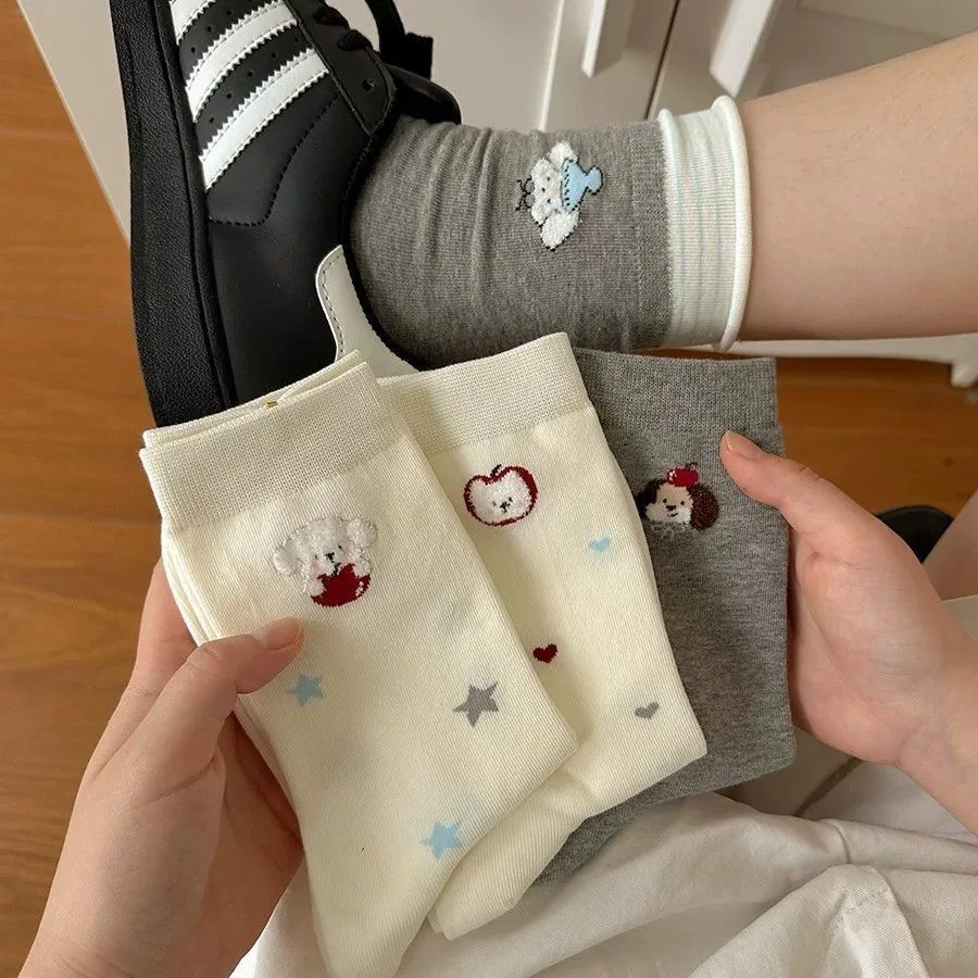 1pairs Cute Dogs Woman Socks Spring And Summer Trend Mid Tube Socks For Women Korean Style Casual Breathable Funny Socks Kawaii
