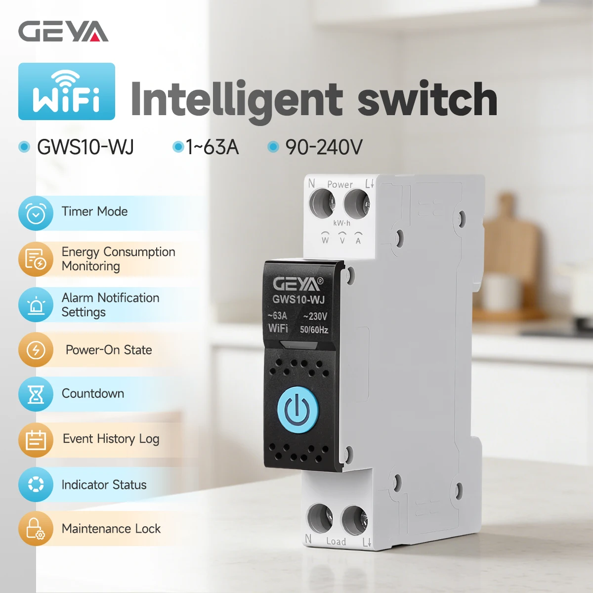GEYA TUYA WiFi/ZigBee MCB Smart Circuit Breaker Over Current Under Voltage Protection Power Metering 1-63A Remote Control Switch